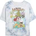 Disney Princess Mermaid Cover Women's Fast Fashion Short Sleeve Tee Shirt (Large, White/Blue)