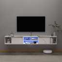 Pmnianhua LED Floating TV Stand with 2 Drawers,70'' Floating TV Shelf with LED Lights,Wall Mounted Media Console,Floating Entertainment Center with Storage for Bedroom Playroom Living Room(White)