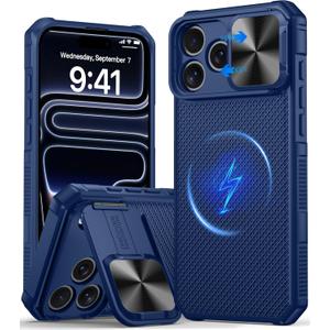 Magnetic For iPhone 17 Pro Case Slide Camera Cover Compatible with Magsafe Kickstand Military Grade Protection Shockproof Rugged Case For iPhone 17 Pro,Blue