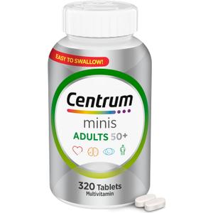 Centrum Minis Silver Multivitamin Tablet for Adults 50 Plus, Multimineral Supplement, Vitamin D3, B-Vitamins, Gluten Free, Non-GMO Ingredients, Supports Memory and Cognition in Older Adults - 320 Ct, Best By: 03/2027
