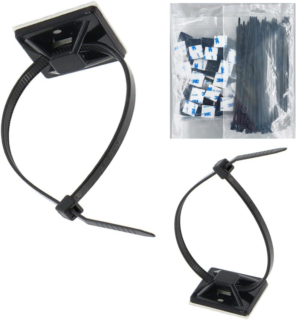 Strong Self Adhesive Wire Clips Cable Zip Tie Mounts 3/4" with 6 Inch Zipties Black UV Protection Outdoor 100 Pcs,Sticky Wire Fasteners Cable Guide Management Mounting Suqare Holder Anchor Base Small (0.75x0.75")