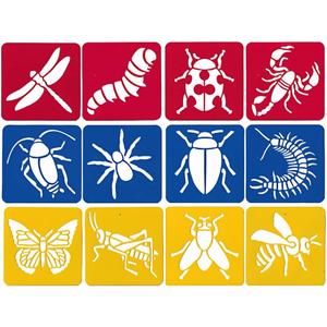 Fun Express Big Bug Stencils for Painting - 12 Piece Reusable Stencils for Crafts & Drawing | Butterfly Bee Dragonfly Animal Shapes for Kids Ages 4-8 | Large Plastic Art Stencil Set for Home & School