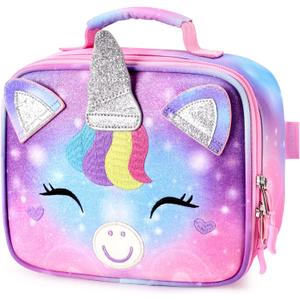 2 x mibasies Kids Lunch Box for Girls Toddler, Insulated and Reusable Lunch Bag for School, Unicorn (2.5L)