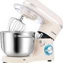 Aucma Stand Mixer,6.5-QT 660W 6-Speed Tilt-Head Food Mixer, Kitchen Electric Mixer with Dough Hook, Wire Whip & Beater (Almond Cream, 6.5QT)