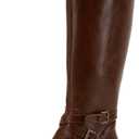 Ermonn Womens Knee High Boots Wide Calf Flat Low Heel Side Zipper Faux Leather Fashion Winter Riding Boot (6.5, Brown)
