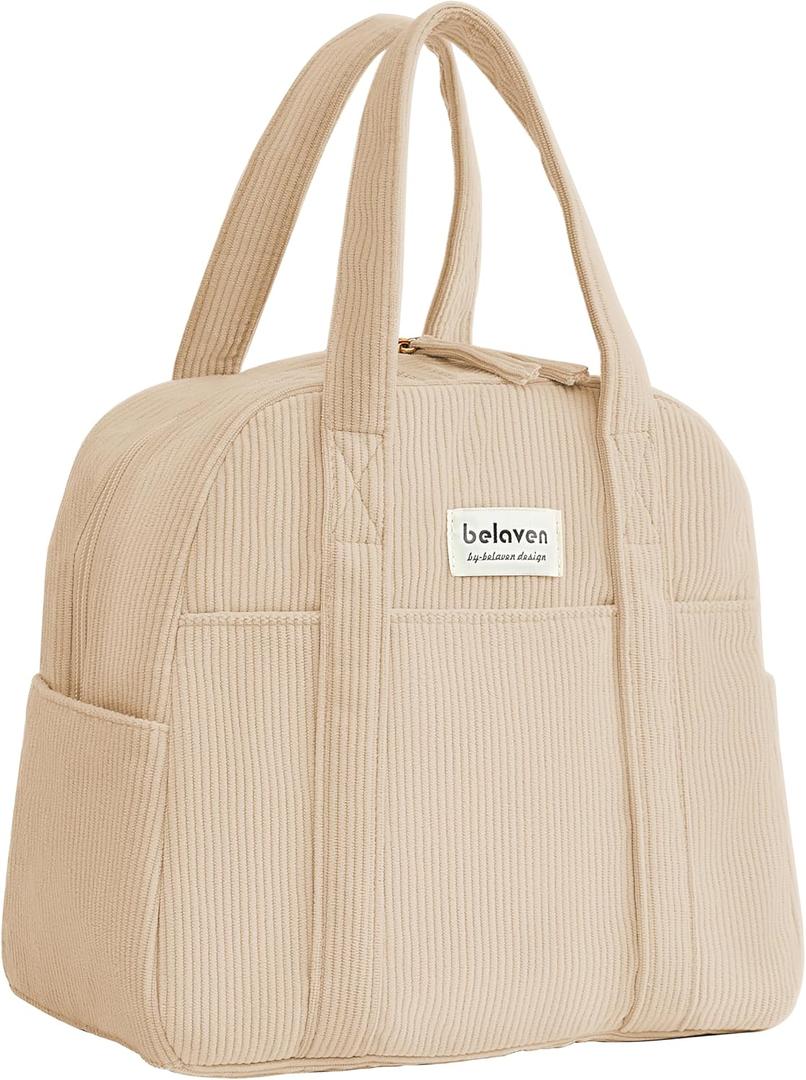 BelaIen Insulated Lunch Bag for Women, 6-Hour Cold Retention Cooler Tote with Sturdy Handle, 15-Can Spacious Capacity, Leakproof Corduroy Fabric & Aluminum Foil Lining (Coffee)