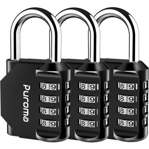 Puroma 3 Pack Combination Lock for Locker 4 Digit Outdoor Waterproof Padlock for School, Gym, Sports, Fence, Toolbox, Gate, Case, Outdoor, Hasp Storage, Cabinets (Black)