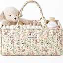 Blissful Diary Floral Diaper Caddy Organizer, Stylish Nursery Storage Basket, Diaper Bag,Gift for Baby Shower, Baby Registry Must Have, Newborn Essentials, Pastoral Daisy