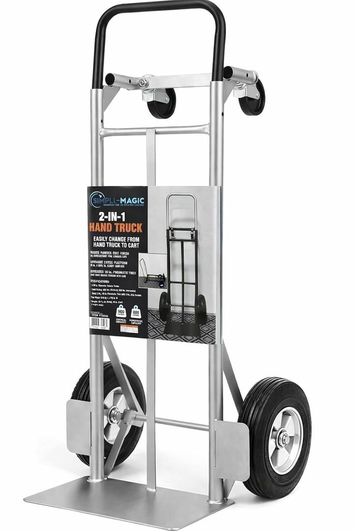 SIMPLI-Magic 2-in-1 Convertible Hand Truck & Dolly - 800 lb Capacity Heavy Duty Folding Platform Cart with Rubber Wheels for Moving Boxes, Furniture & Appliances