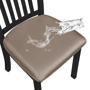 Easy-Going Waterproof PU Leather Seat Covers for Dining Room Chairs Set of 6, Stretch Fit Removable Chair Seat Protector Slipcovers with Elastic Band, Taupe