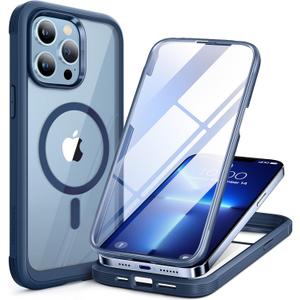 Miracase Glass iPhone 13 Pro Case 6.1 inch, 2023 New Full-Body Clear Bumper Case with Built-in 9H Tempered Glass Screen Protector for iPhone 13 Pro, Capri Blu (iPhone 13 Pro 6.1'', Blue)
