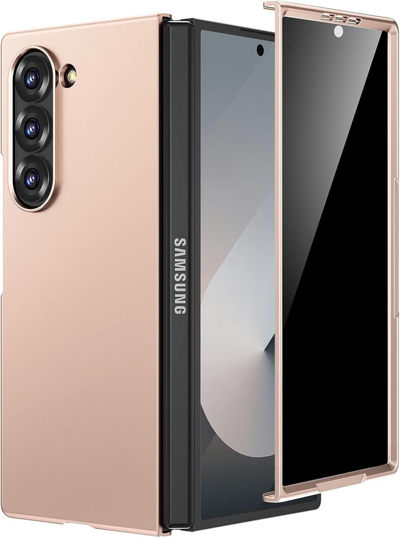 Maxdara for Z Fold 6 Slim Case, [Built in Privacy Screen Protector] [Support Wireless Charging] Shockproof Hard PC Protective Phone Cover Case for Samsung Galaxy Z Fold 6 5G (Rose Pink)