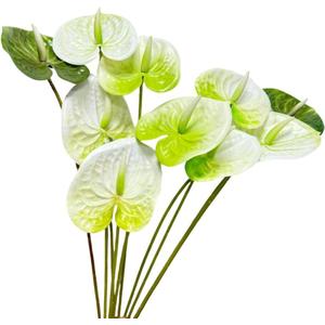 10 pcs 24"Artificial Anthurium Flowers with Stem, Fake Flower Filler Plants Real Touch Flower for Spring Home Decor,Table Centerpieces, Wedding Party Decor,Background Wall Decor (Mix White/Green)