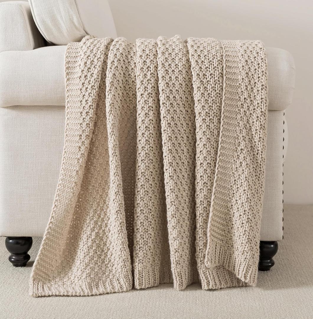 WDCOZY Chunky Cable Knit Throw Blanket Super Soft Warm Knitted Throw Blanket for Couch, Sofa, Chair, Bed Lightweight Breathable Cozy Comfortable Home Decorative Camel Tan Beige 50x60 Inches
