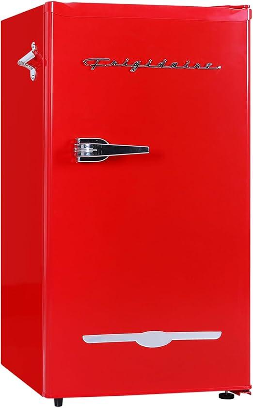 Frigidaire Retro Compact Fridge with Chiller, 3.2 cu ft Countertop Fridge with Built-In Bottle Opener, Compact Refrigerator for Office, Bedroom, Dorm Room or Cabin - 16.5" D x 19" W x 31" H (Red)