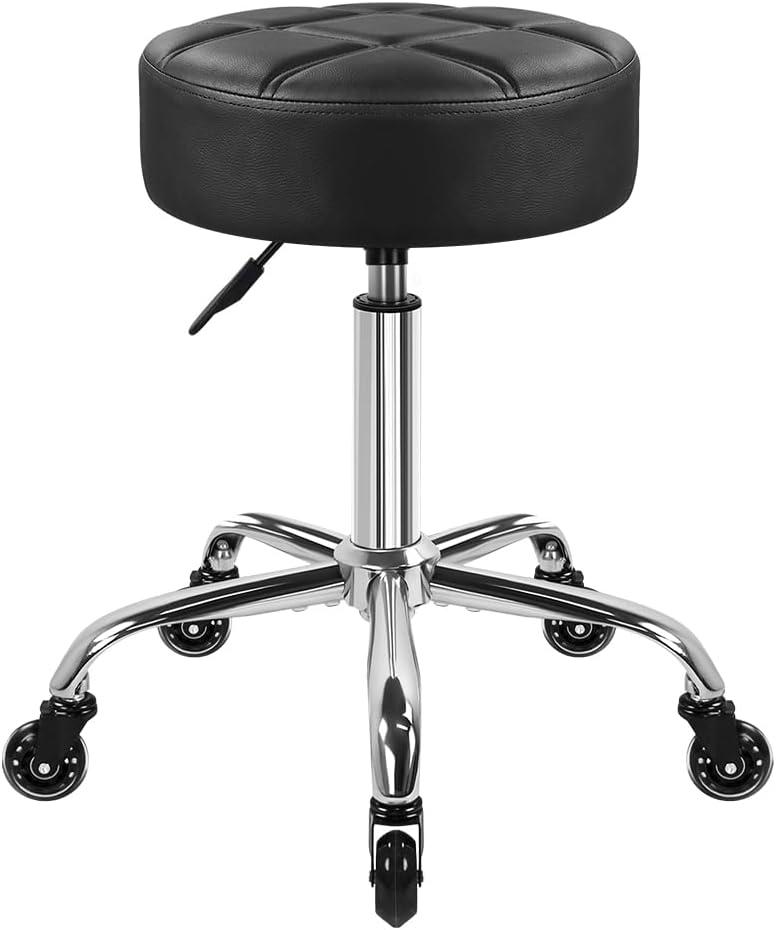 KKTONER Fashion Nine-Grid Salon Stool with Wheels 3.15-inch Thick Cushion Height Adjustable Swivel Stool Chair Smooth Gliding for Tattoo Facial Massage Spa (Black)