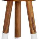 Teak Wood 9" Round Plant Stand |Dip Dyed Plant Stand |Accent Stool |Milking Stool |Bath Stool |Small Side Table (16" Tall White)
