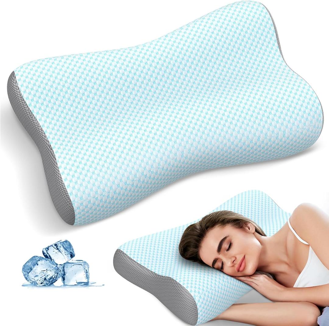 Cervical Neck Pillow for Pain Relief, Contour Memory Foam Pillows for Sleeping, Ergonomic Pillow Orthopedic Cooling Pillow Bed Pillow Neck Support for Side Back Stomach Sleepers (Light Blue)