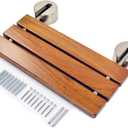 DIYHD 20" Modern Teak Wood Folding Shower Seat Bench Brushed Wall Mounted Shower Bench