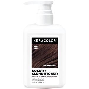 Keracolor Color + Clenditioner 3in1 ColorDepositing Conditioner, Gently Cleanses & Conditions, SemiPermanent Espresso Hair Color, 12 Fl Oz