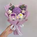 Crochet Handmade Flowers Bouquet for Women - Completed Crochet Rose Flowers Bouquet Gift for Best Friend Girlfriend Festival Wedding Graduation Anniversary (Purple)
