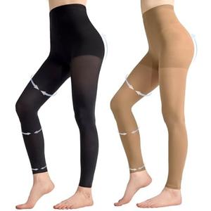 Aaronano 2 Pairs Compression Tights for Women 80D Footless 10-15mmHg Support Shaping Opaque Pantyhose, L/XL