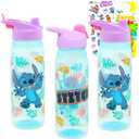 Disney Stitch Water Bottles for Girls 3 Pack - Bundle with 3 Reusable Drink Cups for Home, School, Sports, Party Favors Plus Stickers, More | Lilo and Stitch Water Bottles Set