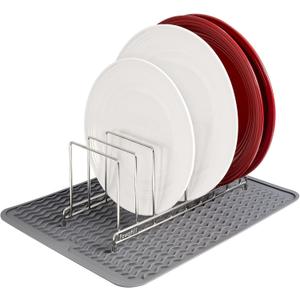 flowerhill 304 Stainless Steel Small Dish Drying Rack, Cutting Board Organizer with Mat for Pot lids, Baking Sheets, Plates, Trays