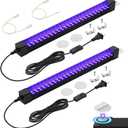 365NM Black Light Bar 15W 1FT, UV Black light Strip for Display, Linkable LED Black Lights with ON/Off Switch, for Uranium Glass Minerals/Rock Curio Cabinetry Glow Party Halloween, 2 Pack