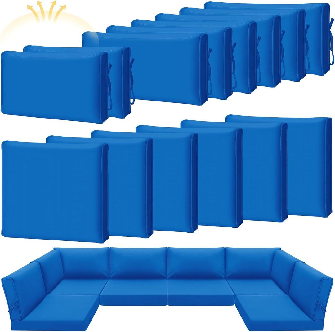 Patelai 14 Pcs Waterproof Outdoor Patio Cushion Covers Replacement 24 x 24 UV Proof Wicker Sofa Sectional Seat Slipcovers for Rattan Sectional Set Supplies, Covers Only (Blue)