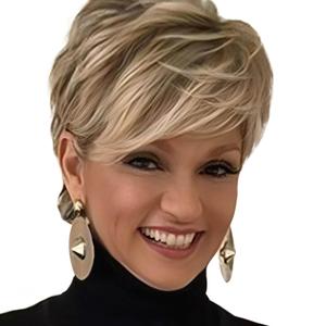 QUEENTAS Pixie Layered Short Blonde Wigs for White Women Black Women Synthetic Hair (Blonde Mixed Brown)