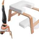 Yoga Headstand Bench, Yoga Inversion Chair, Headstand Trainer with Wood Frame and Pu Pad,Stand Yoga Chair Stress Relief, Balance Training, Body Shaping, Load Capacity 300 Pounds
