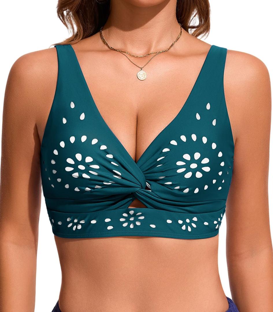 RIHOAS Women's Bikini Top Supportive Swimsuit with Built in Bra, Cut Out Swim Bathing Suit Top 2026 Sport Bra Swimsuit Top Green-S (S)