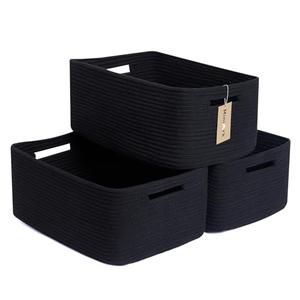 MiniArk Large Storage Baskets for Shelves, Closet Organizers Bins for Clothes Blanket Towels, Baby Nursery, Toy Baskets Box, Woven Rope Baskets, 17 x 13 x 7.5”, 2 Packs Black