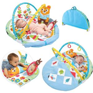 Yookidoo Baby Gym Play 'N Nap. 3-in-1 Activity Playmat with Foldable Infant Blanket. Tummy Time Pillow & Mirror, Sensory Toys and Newborn Rattle for 0-12 Months.