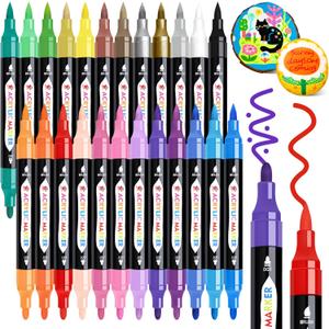 TBC The Best Crafts 24 Colors Dual Tip Acrylic Paint Markers, Waterproof, Non-Toxic, Odorless, Suitable for Paper, Pottery, Stones, Backpacks, Glass