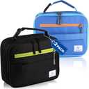 Genteen 2 Packs Insulated Soft Lunch Bag With Double Zipper - Sturdy, Freezable and Reusable for Kids, Men - For School, Work, Outdoor (Black & Blue)