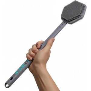 Silicone Back Scrubber for Shower  21in Extendable Shower Brush with Long Handle  Dual-Sided Back Brush with Non-Slip Grip, Gentle Cleansing & Exfoliation for Men, Women, Elderly (Gray)