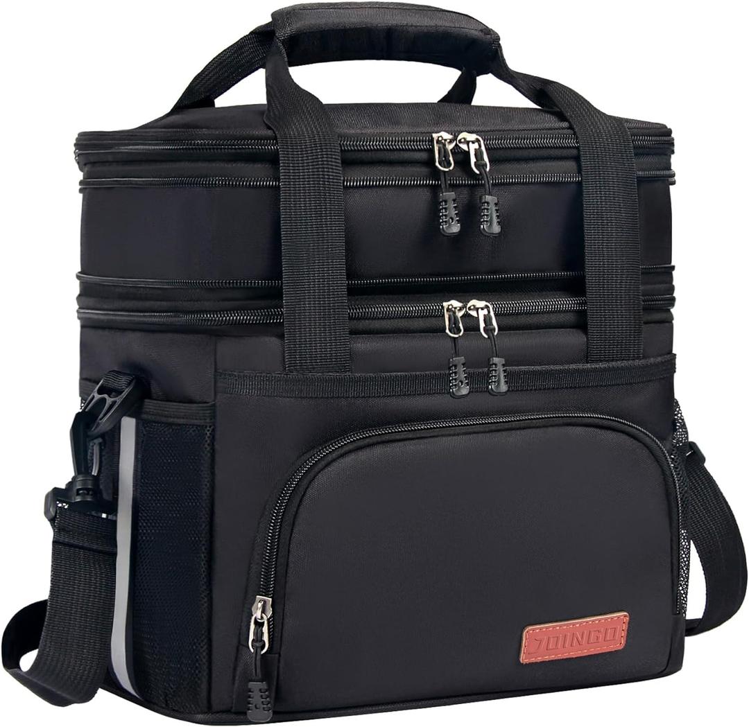 Lunch Box For Men/Women,Large Double-layer Insulated Expandable Reusable Leakproof Cooler Bags For Adults,Lunch Bag With Adjustable Shoulder Strap For Office Travel PicnicBlack (16L)
