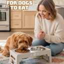 Jovrun Elevated Dog Bowls for Small Dogs and Cats, Non-Slip Cat Bowls with 2 Thick 5.5" Stainless Steel Dishes, Dog Feeder 2 Heights Adjustable to 2.6"-5.3", Beige