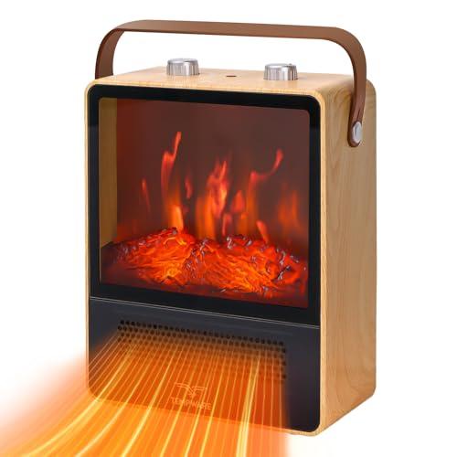 TEMPWARE Electric Fireplace Heater, 1500W Portable Space Heater, Fireplace with Realistic 3D Flame Effect and Overheating Safety Protection, Quiet and Safe for Indoor Use Office Bedroom, Oak