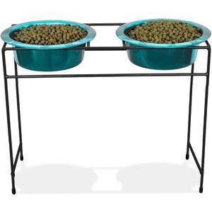 Platinum Pets Modern Double Diner Feeder with Stainless Steel Dog Bowls, X-Large, Caribbean Teal
