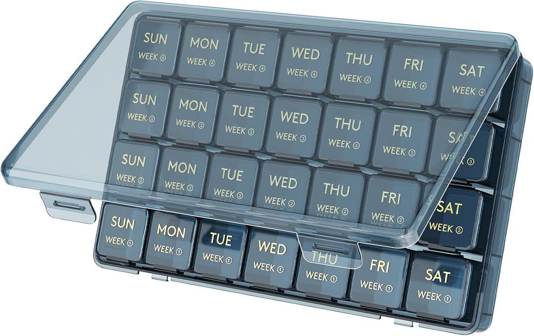 Lifewit Monthly Pill Organizer, 28 Day Pill Box, 4 Weeks One Month Vitamin Cases, Large Compartments Medicine Organizer for Fish Oils, Supplements, 28 Grids, Blue