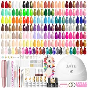Peacecolor 83Pcs Gel Nail Polish Kit with U V Light and Drill, 56 Colors All Seasons Soak Off Gel Polish Set Cat Eye Gel with Matte/Glossy Glitter Base Top Coat Manicure Nail Kit Gifts for Women Girls