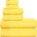 GLAMBURG 100% Cotton Ultra Soft 6 Pack Towel Set, Contains 2 Bath Towels 28x55 Inches, 2 Hand Towels 16x24 Inches & 2 Wash Coths 12x12 Inches, Compact Absorbent Lightweight & Quickdry - Lime Yellow