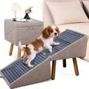 Dog ramp for Small Dogs, 2-in-1 Pet Steps & Ottoman - Foldable Dog ramp for Couch, Non-Slip Wooden Pet ramp for Puppy Senior Injured Dogs (Light Brown, XXL(21.06H))