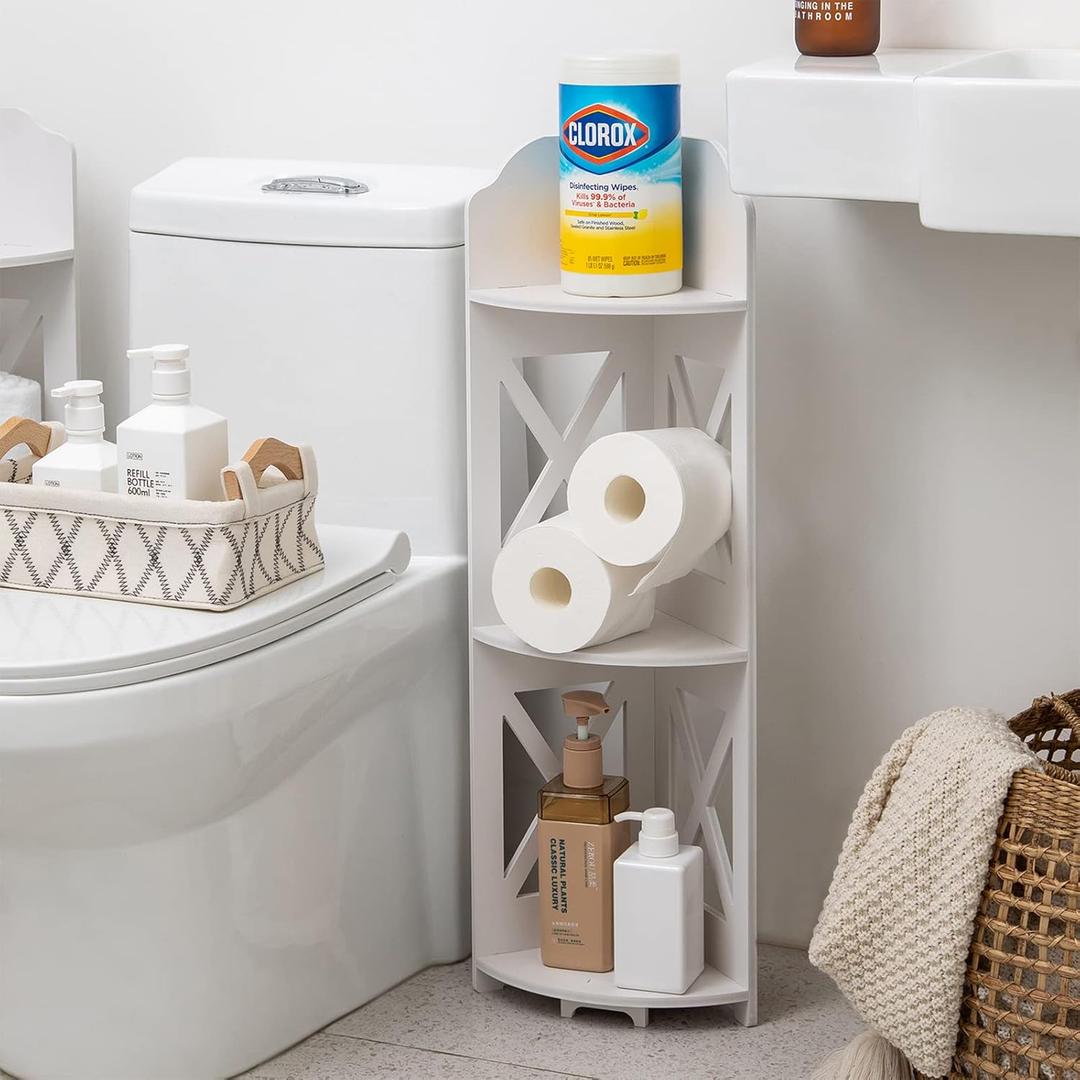 TuoxinEM Corner Shelves for Bathroom Storage, Waterproof Toilet Paper Holder Stand, White (Small)