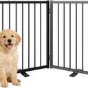 SNUOWU Full Metal Freestanding Dog Gate with Door, 24'' Height Foldable Pet Dog Fence for Indoor & Outdoor, 2 Panels Extra Wide Free Standing SmallDog Gates for Doorways,House,Stairs,Porch,Deck,Yard