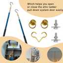VOVCIG 2 PCS Ladder Pull Down System Kit, Attic Pull Down Hook, Telescopic Extension Pole, Extension Length 15-60 Inches (Bright copper)