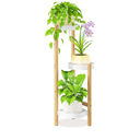 LASZOLA Bamboo White 3 Tier Heavy Duty Plant Stand Indoor, Tall Multiple Level Vertical Planter Rack for Modern Narrow Corner, Slim Spiral Flower Holder Organizer Display for House Decor, Plastic Tray
